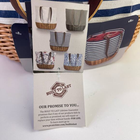 Picnic Time Coronado Canvas and Willow Basket Tote Navy Blue White Striped - Picture 7 of 16